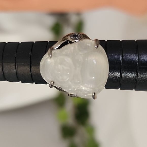 Boho Silver White Buddha Ring Size 7 - Picture 7 of 8